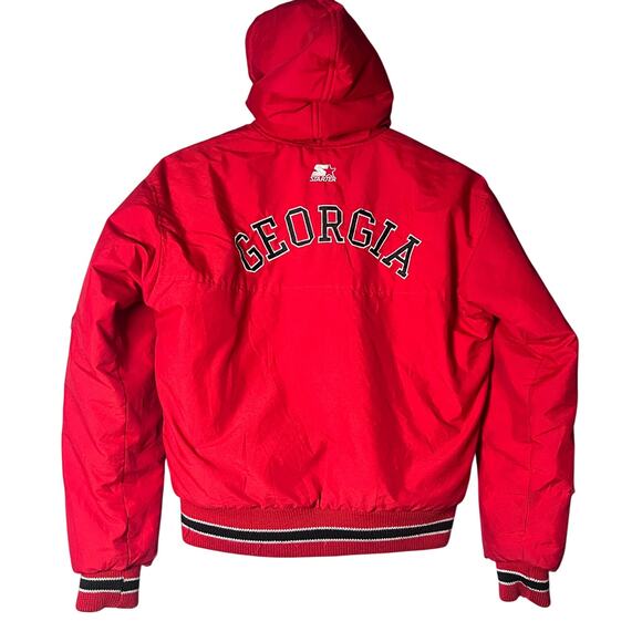 Starter Georgia Bulldogs Jacket L Vintage 90s Hooded Spellout Red Distressed - Picture 2 of 15